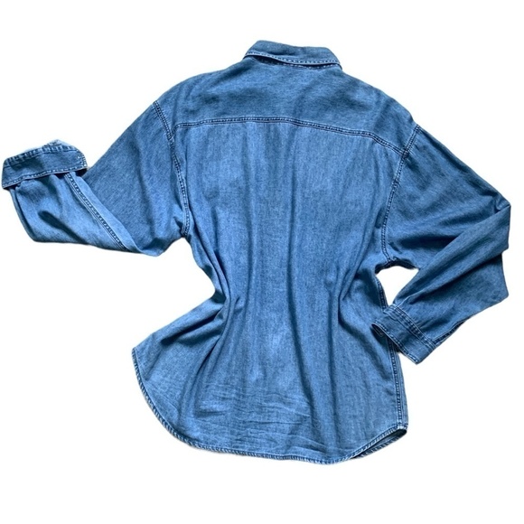 LASHA Button Up Shirt Western Blue Denim Handpainted Collar XL #57C - Picture 5 of 9